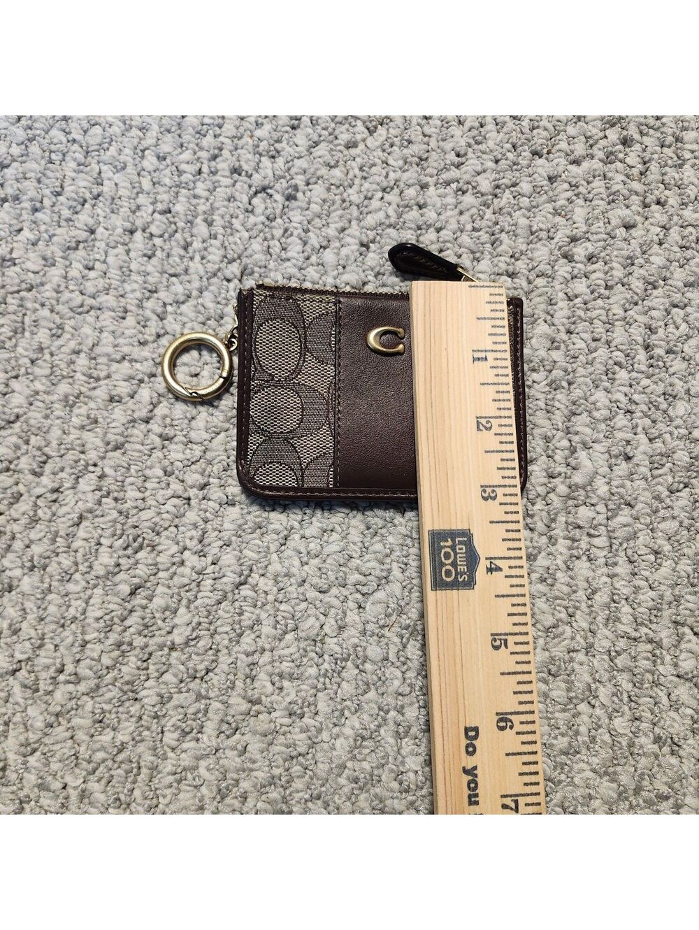 Coach Essentials Mini ID Card Case Signature Zip with Key Ring in Brown - Picture 2 of 8